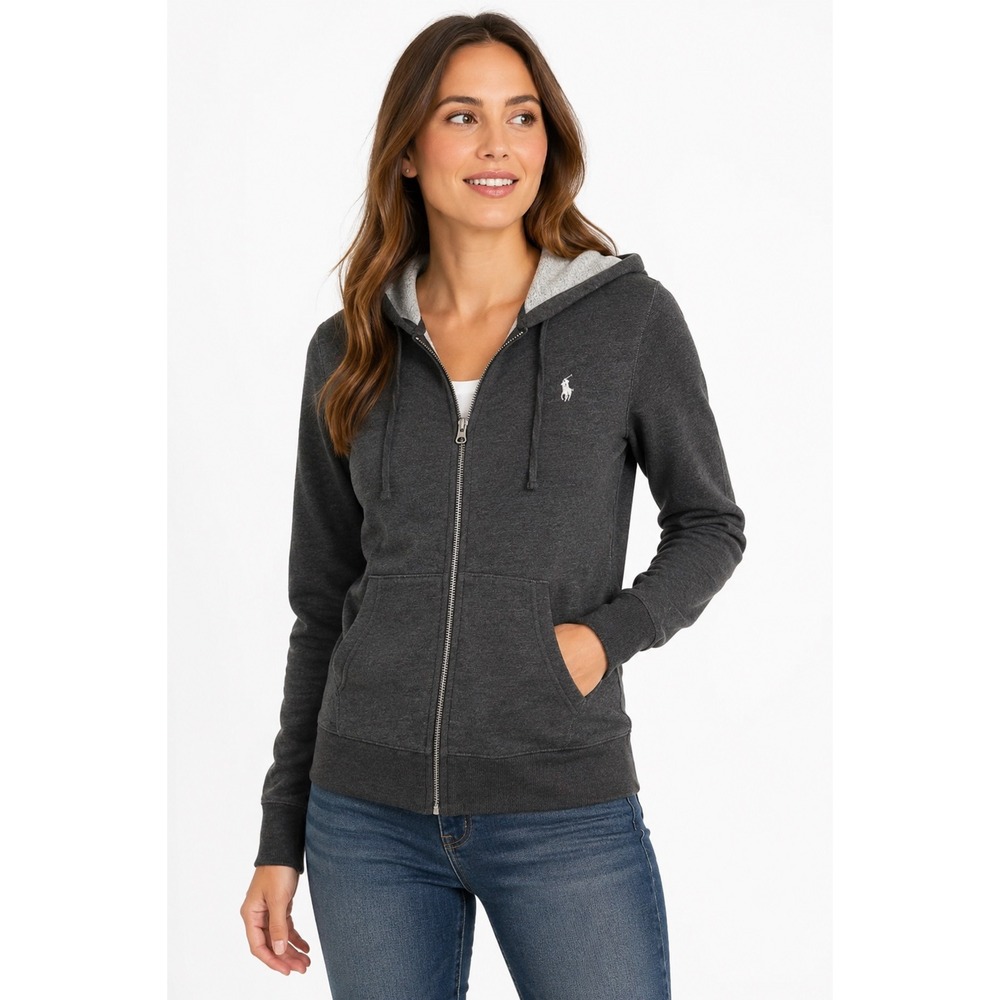 Ralph Lauren Sport Womens Full Zip Hoodie Charcoal Gray Pony Logo Small